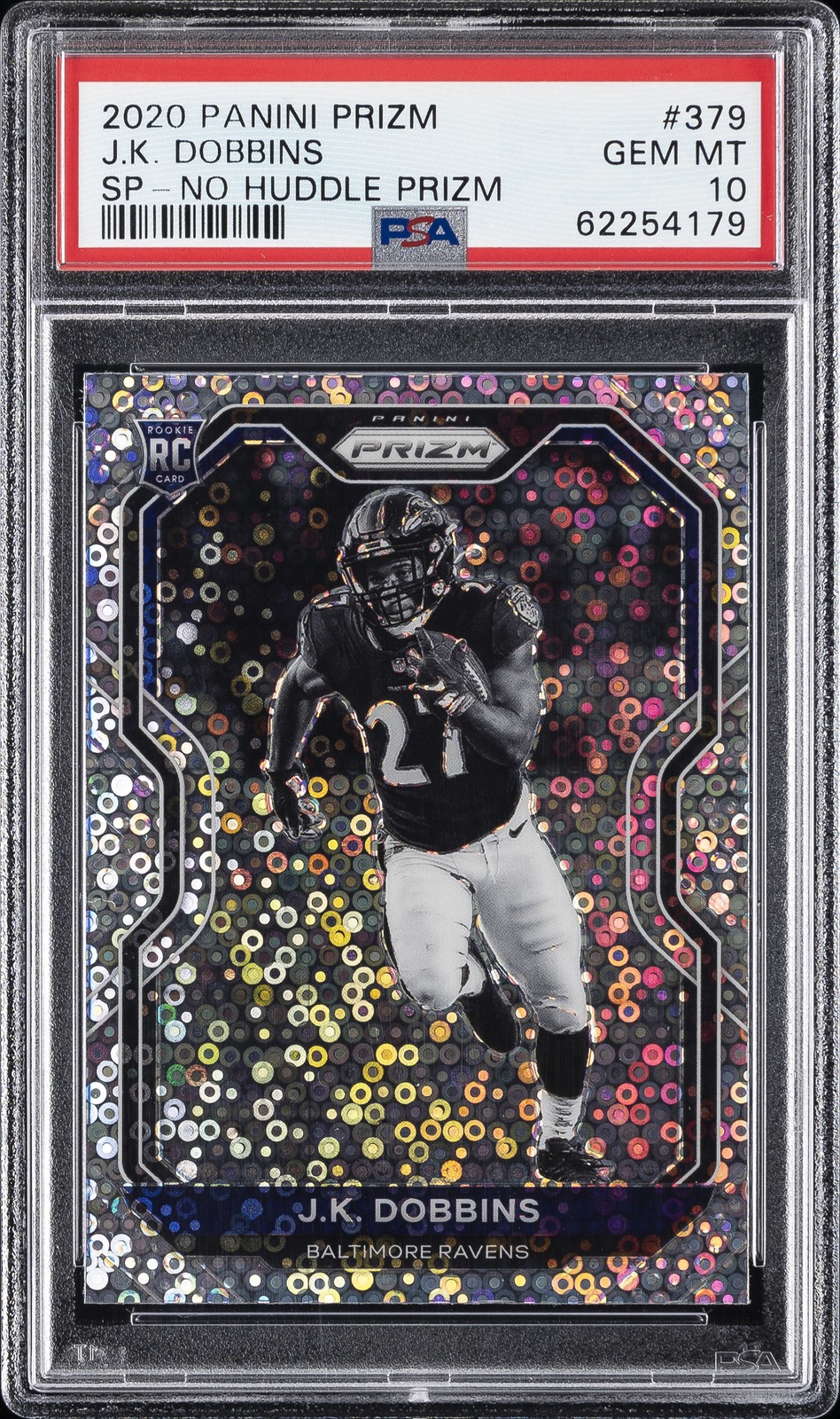 2020 PANINI PRIZM VARIATION NO HUDDLE PRIZM #379 J.K. DOBBINS PSA 10