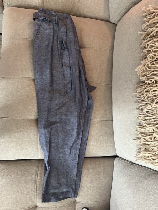 LOFT Blue Linen Chambray Pants Elastic Waist Pleated Front Pockets M