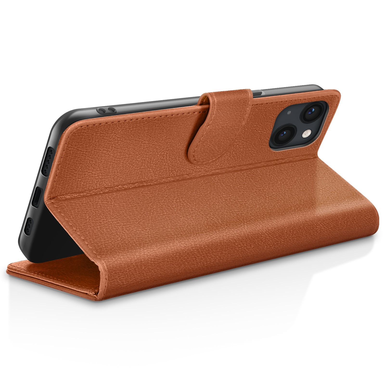 Coque iPhone 13 Mini Marron Étui Portefeuille Support Rabat Magnétique - 3