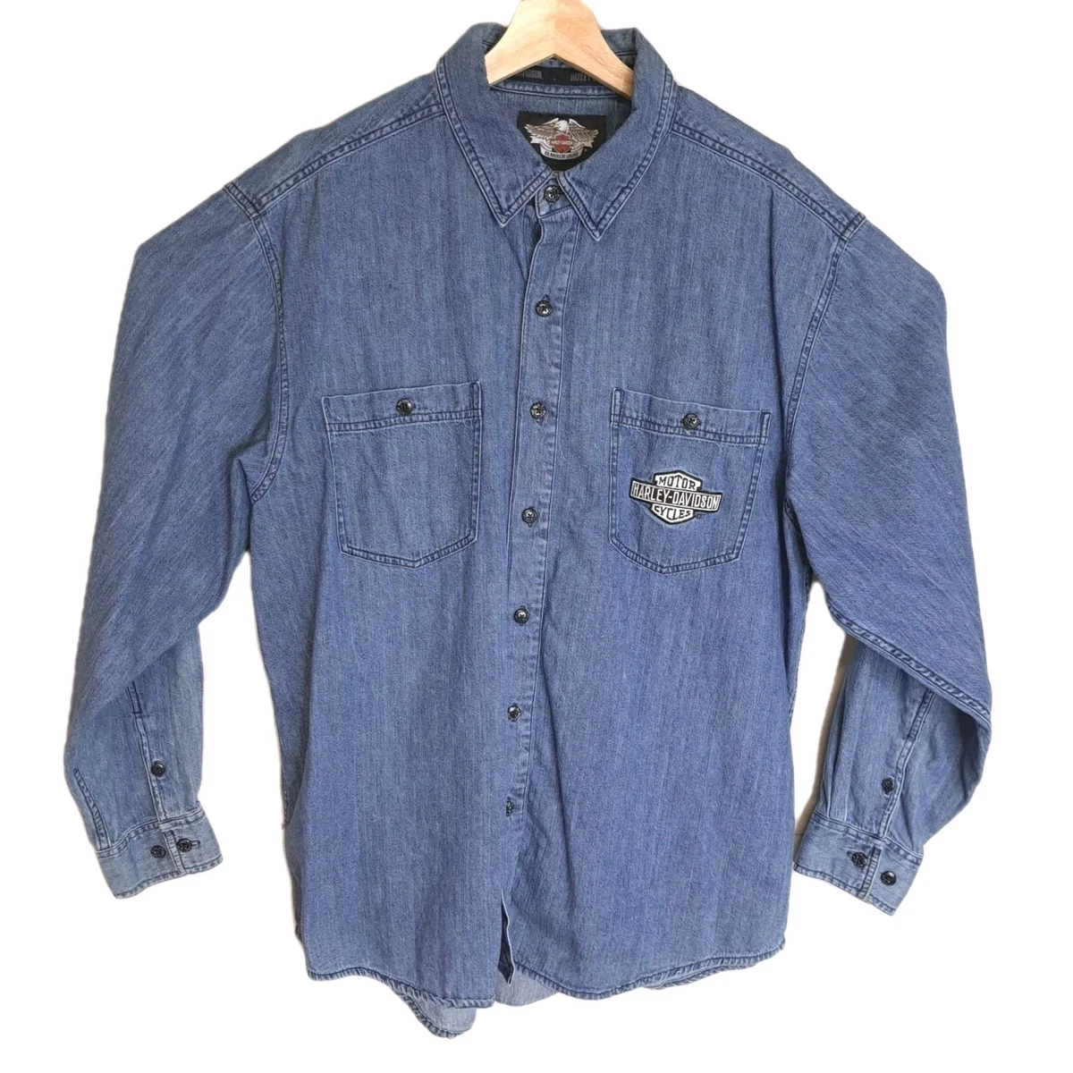 Harley-Davidson Denim Long Sleeve Casual Button-Down Shirts for