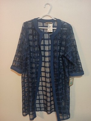 NWT Maya Brooke Womens Blue Mesh Duster Open Front Cardigan Size 16