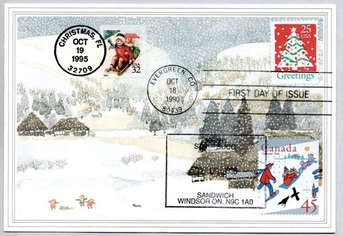 CHRISTMAS #2515 TREE #3013 CHILDREN SLEDDING NAKANO PERFINS CANADA COMBO FDC