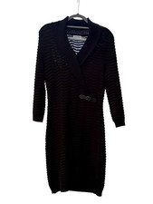 Calvin Klein Black Textured Knit Shawl Neck Sweater Dress with Buckle Detail
