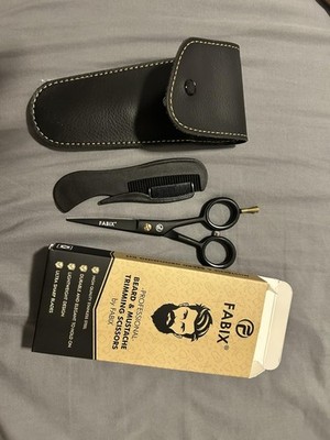 Beard Mustache Trimming Scissors 5 Inch Kit with Comb Travel Pouch Sharp Facial