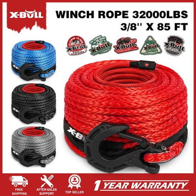 #ad X BULL 32000LBS Winch Rope Synthetic 3 8quot; x 85ft Recovery Rope Truck 4WD 4 Color $78.90