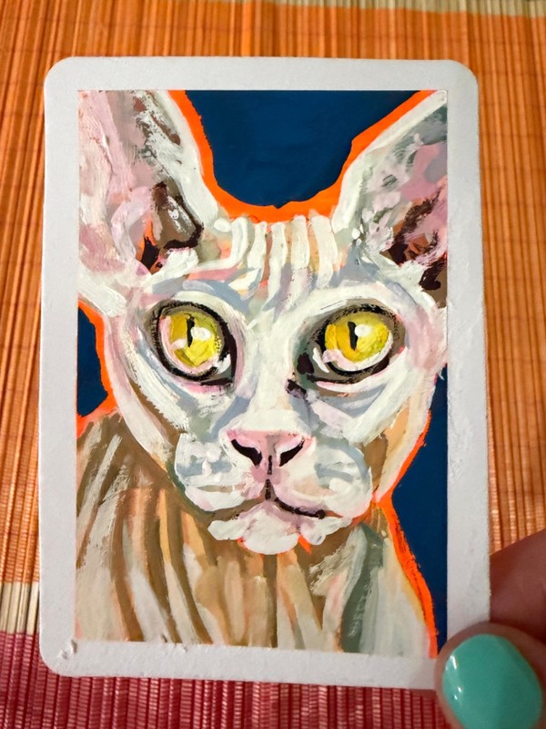 ACEO ORIGINAL HAIRLESS CAT SERIES 4/8 Gouache PAINTING kleptodog signed art