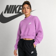 NIKE Women's Oversized Cropped Sweatshirt MEDIUM Pullover Pink Lilac CZ2521-680