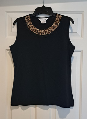 Misook Top Woman's Medium Animal Print Neckline Knit Crepe Front Sleeveless