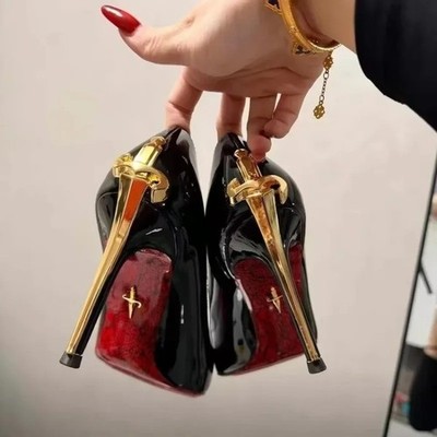 2026 Early Spring New High Heels Women's Fine Heels Pointed Metal Swords Sexy