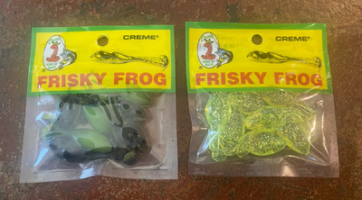 Creme Frisky Frog Black Chartreuse & Chartreuse Silver Glitter Lures  14 Frogs