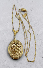 VTG 1928 Revival Gold-tone roses lattice locket bar link chain 18"