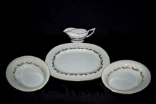 Minton GOLD LAURENTIAN Serving Platter, 2 Serving Bowls Meat & 1 Gravy Boat