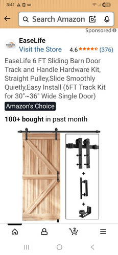 EaselLife 6 ft Barn Door Track Kit w/ Handle & Hardware, Black Matte 30-36"