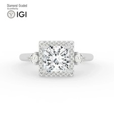 Princess Diamond Trilogy Ring 14k White Gold Labgrown 3.50 Ct Solitaire