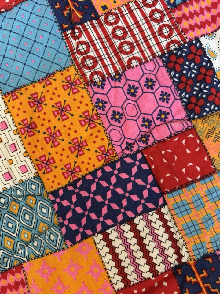 Saco de Dormir Hecho a Mano 32x62 Edredón Retazos Franela Amarilla Algodón Hippie VW De Colección Foto 3 de 4