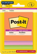 Post-it Super Sticky Notes, 3 x 3 in, Neon Fizz, 3 Pads, 45 Sheets/Pad School