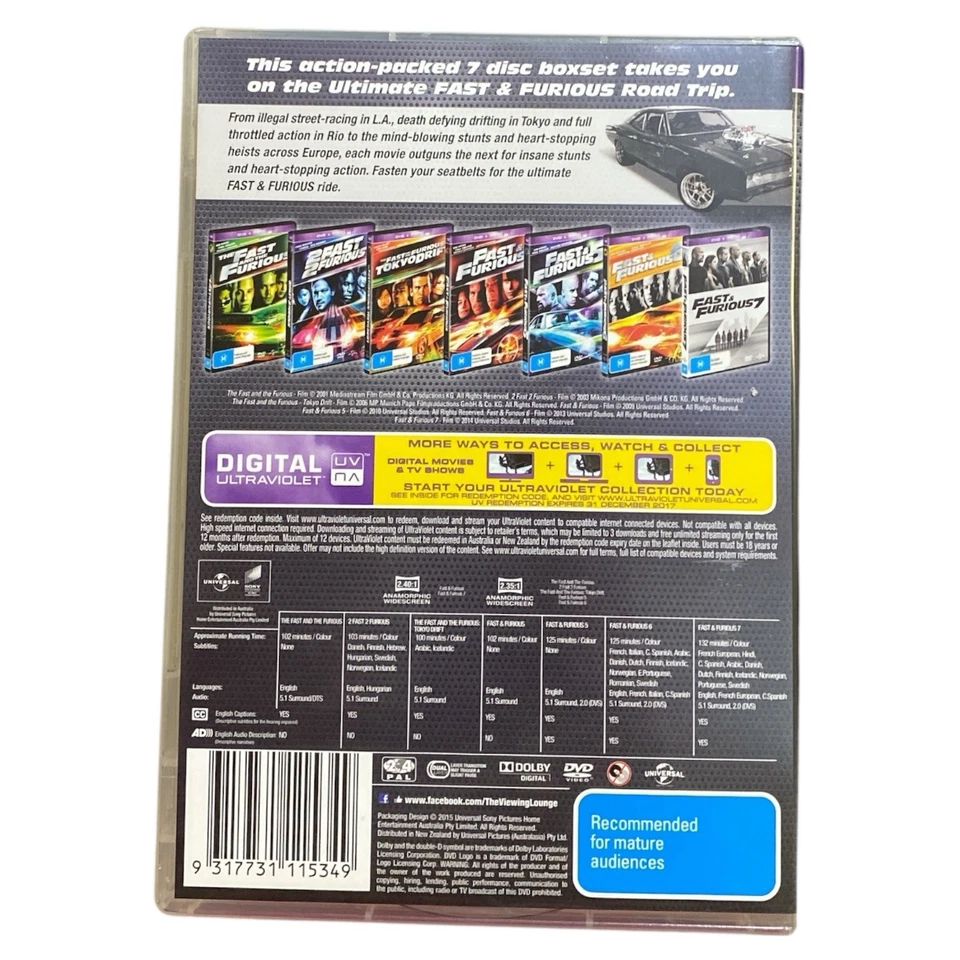 Fast & Furious 7 Movie Collection DVD Set Region 4 Action Universal Complete - Image 2 of 4