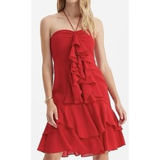 Express Mini Dress Women Size 2 Red Ruffle Halter Conscious Edit Party Cocktail