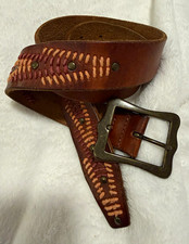 Lucky Brand Embroidered Beaded Boho Brown Genuine Leather Belts Women  s Sz S