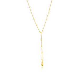 Authentic Sterling Silver, Beaded & Teardrop Lariat Necklace - Gold Plated
