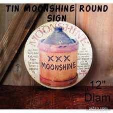 New Round Tin Advertising Sign Moonshine Reproduction 12" Diameter
