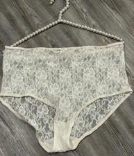 VTG 70  s Ivory Floral Lace Decorative Bow USA Made Stretchy Nylon Bikini 8-10
