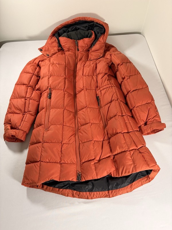 EDDIE BAUER PS 600 DOWN Orange JACKET PARKA HOODED COAT WOMENS