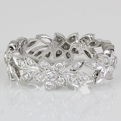 17K White Gold Stackable Filigree Diamond Eternity Band Ring by Carl Blackburn - Image 1 of 4