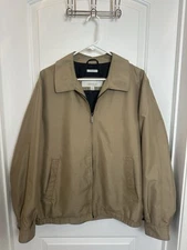 Mens Perry Ellis Portfolio Microfiber Tan Khaki Lightweight Lined Jacket Large