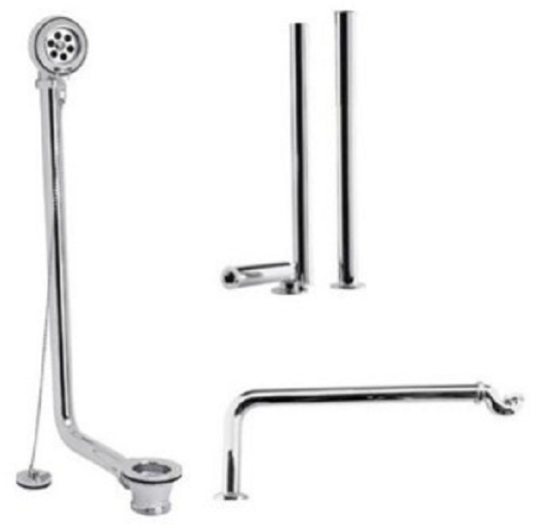 CHROME FREESTANDING ROLL TOP EXPOSED BATH WASTE KIT SHROUDS TRAP PIPE