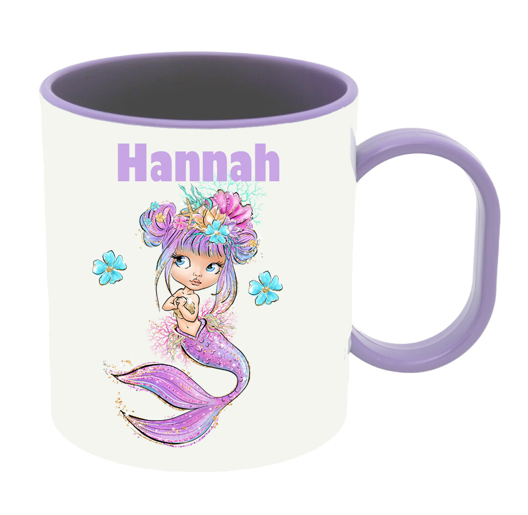 Personalised Mermaid Cup Kids Children Girl PLASTIC Mug Birthday