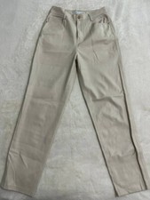 Size 4 ZARA FAUX LIGHT BEIGE Cream LEATHER STRAIGHT LEG WOMENS FLAT FRONT PANTS