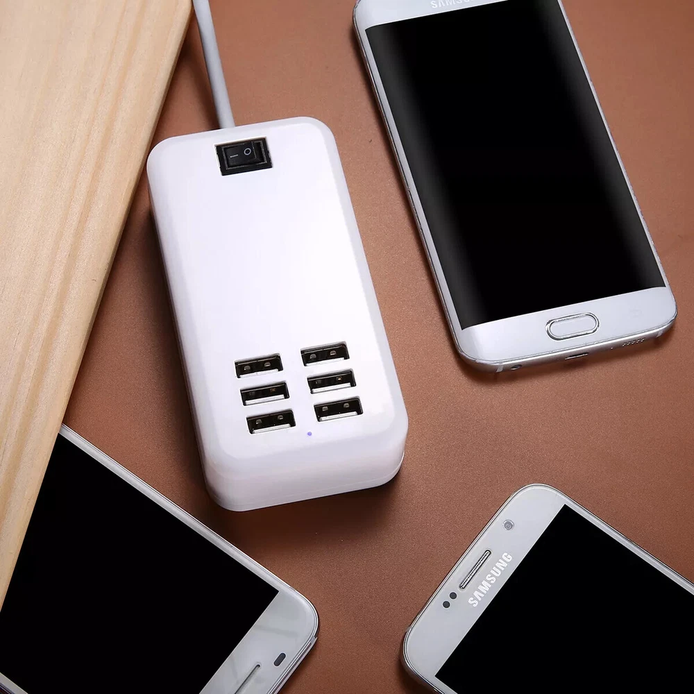 6-Port USB Fast Charging Hub for Travel & Desktop