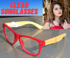 Bamboo color RED Wood Sunglasses Women Carpentier Clear Lens SILVANO NEW