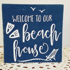 Handmade Coastal Tiered Tray Decor Welcome To Our Beach House Mini Wood Sign
