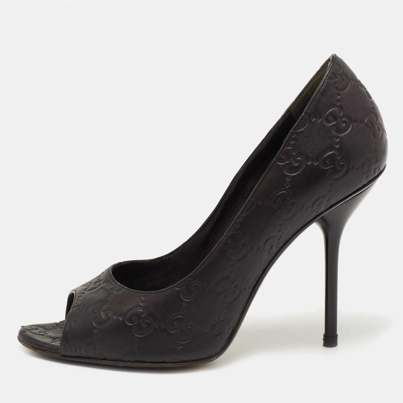 Escarpins bout ouvert en cuir Gucci noir Guccisima taille 38