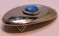 Silver Tone Belt Buckle 4.5X9cm blue center round native
