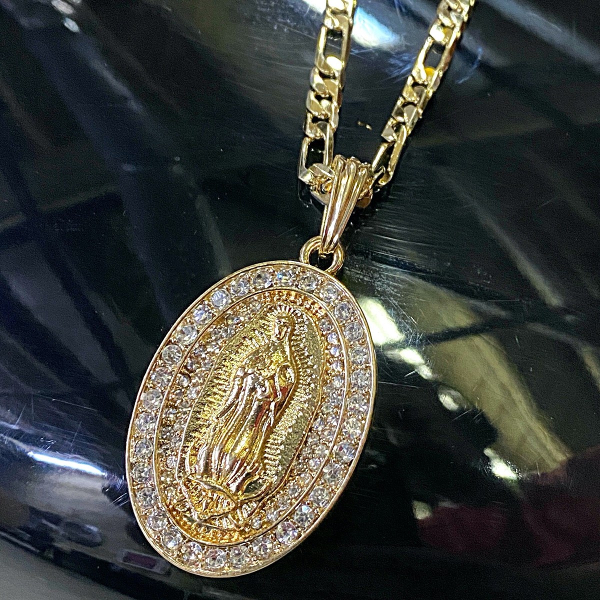 14K Gold Plated La Virgen De Guadalupe Simulated CZ Pendant 14K Gold Plated La Virgen De Guadalupe Simulated CZ Pendant