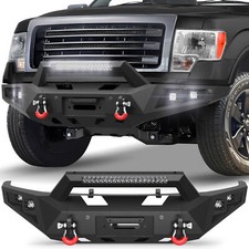 Black Front Bumper For Ford F150 2009-2014 With Led Lights Winch Sensor Holes
