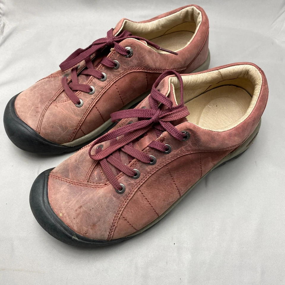 Tenis de senderismo Keen para mujer 10 Presidio rojo granate cuero punta redonda Oxford Foto 3 de 4