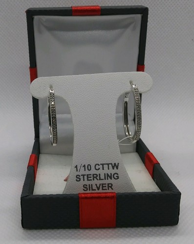 Echte 1/10 cttw Diamant Sterlingsilber Creolen 23 mm Ohrringe Geschenkset - Bild 1 von 9