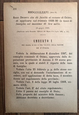 OSIMO 1888 ROYAL DECREE APPLYING THE FAMILY TAX -6157