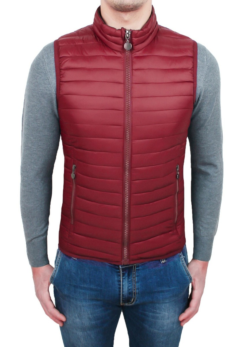 GIUBBOTTO SMANICATO UOMO CASUAL ROSSO SLIM FIT GILET PIUMINO MOTO