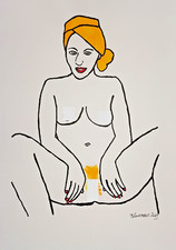 Unique nude erotic painting woman acrylic on paper 21x30cm original