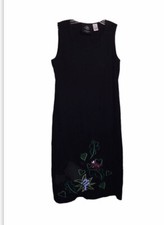 Michael Simon Event Dress Small Black Embroidered Sequin Frogs Sleeveless