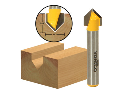 90 Degree X 3/8'' Diameter V Groove Router Bit - 1/4'' Shank - Yonico 14990q