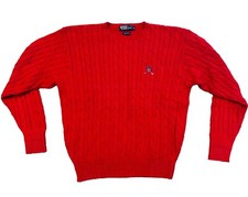 POLO RALPH LAUREN Cable Knit Sweater Red Men  s Size XL Pullover Golf Logo Crest