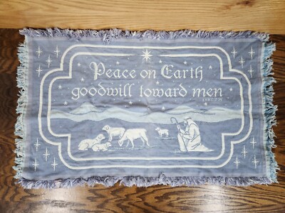 Peace On Earth Goodwill Toward Men Christmas Rug Blue Holiday Accent Floor Mat