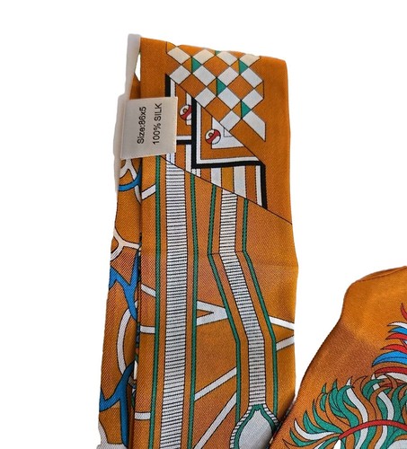 Silk Scarf Ribbon Tribal Print Fashion Slim Head Band Neck Tie Burnt Orange - Picture 3 of 5