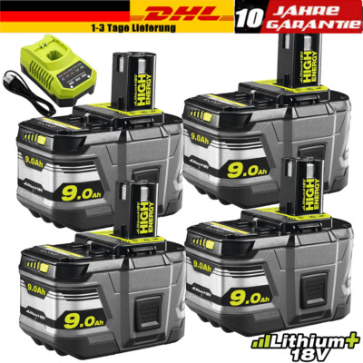 4X Für Ryobi Akku 18V 8,0 9,0AH 12,0AH Lithium One+Plus RB18L50 P108 RB18L40 DE